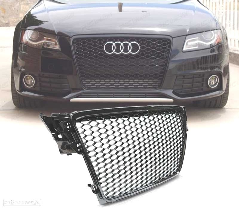 GRELHA FRONTAL PARA AUDI A4 B8 08-11 PRETO BRILHANTE LOOK RS - 1