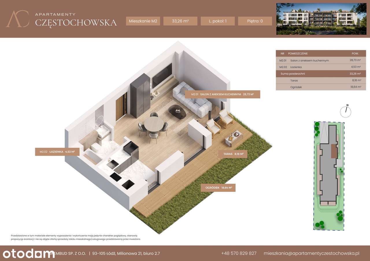 1-pokojowe mieszkanie 33m2 + ogródek Bez Prowizji - Pełny obrazek: 2/7