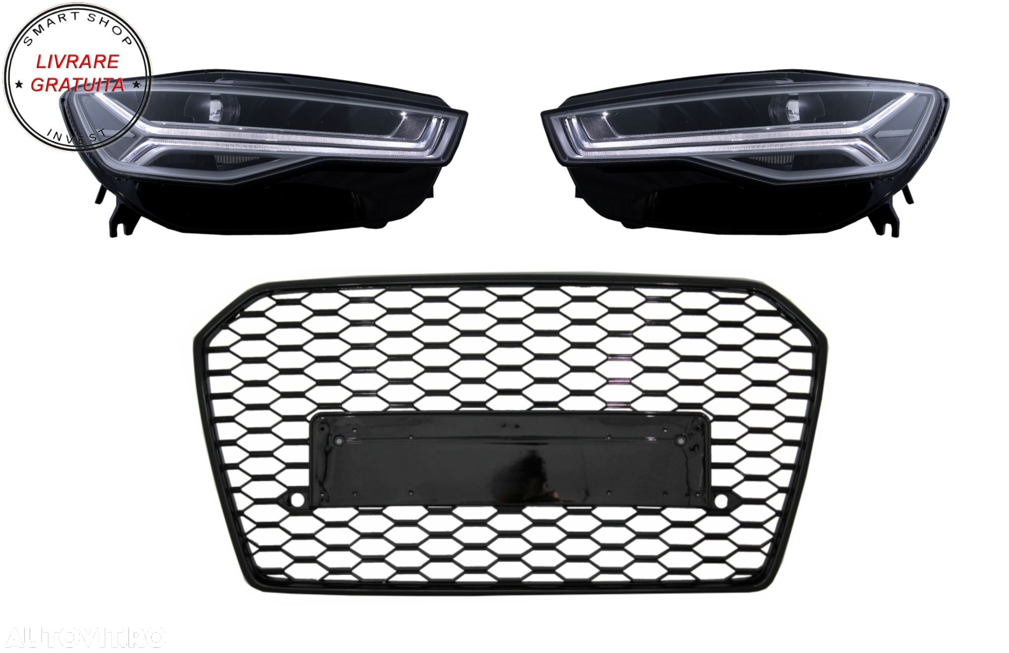 Grila Bara Fata cu Faruri Full LED Semnalizare Dinamica Secventiala Audi A6 4G RS6- livrare gratuita - 1