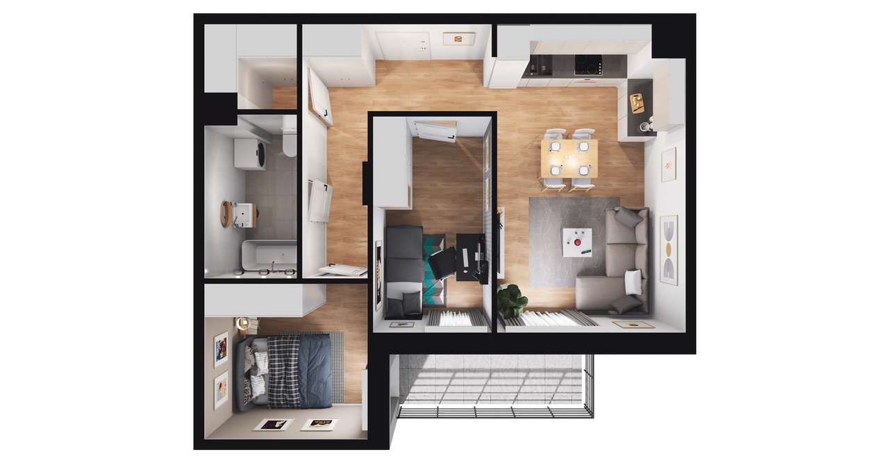 3-pokojowe mieszkanie 54m2 + balkon Bezpośrednio - Pełny obrazek: 2/8