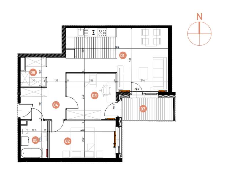 Mieszkanie, 61.85m², 3 pokoje, 3 piętro, C-KLF18-LM18, Nowe Horyzonty - Pełny obrazek: 2/14