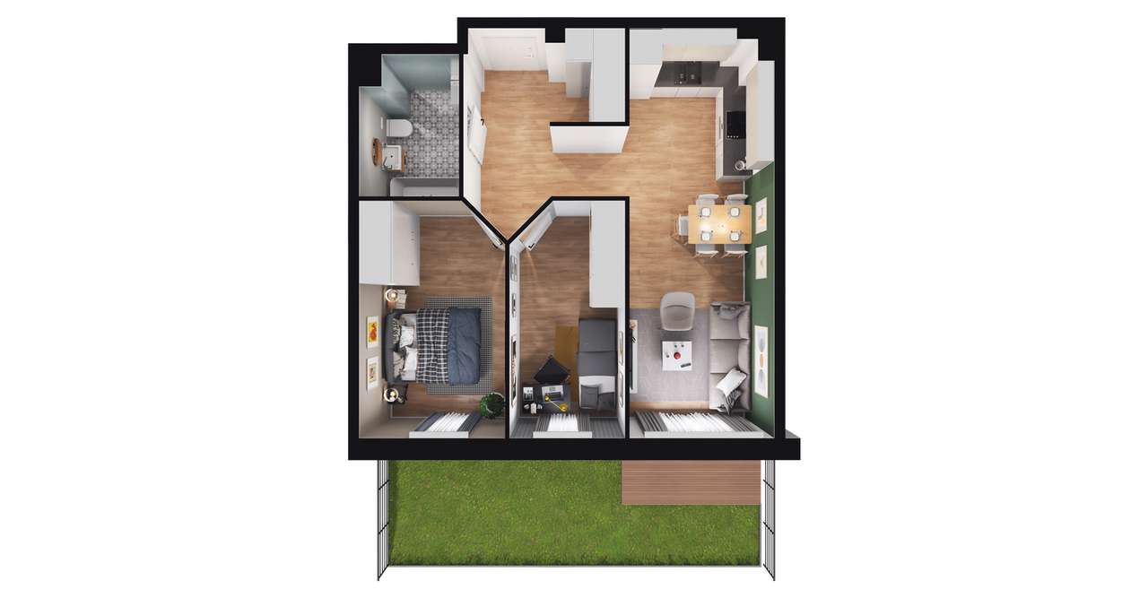 3-pokojowe mieszkanie 52m2 + ogródek - Pełny obrazek: 2/8