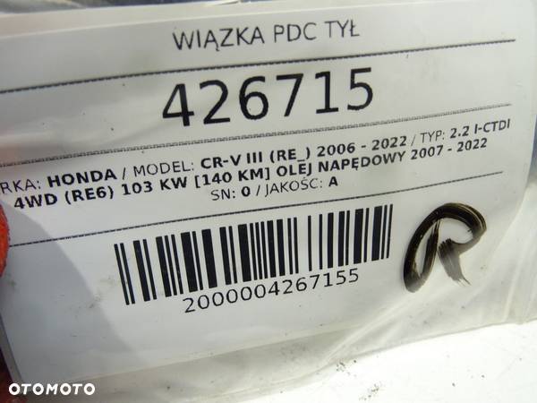 WIĄZKA PDC TYŁ HONDA CR-V III (RE_) 2006 - 2022 2.2 i-CTDi 4WD (RE6) 103 kW [140 KM] olej - 4