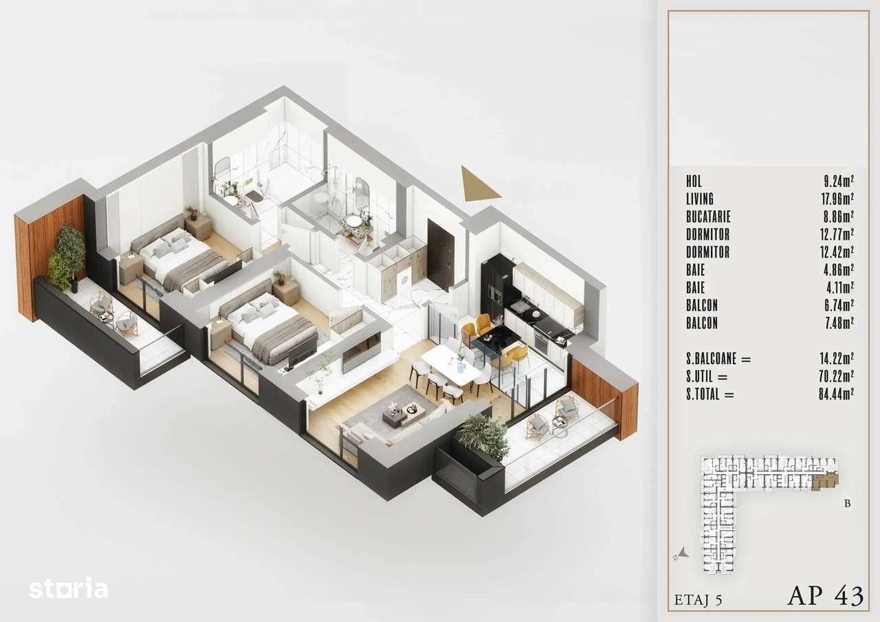 STB 8 Min 3 Camere Upper Premium Izolatie Fonica Spatii Verzi Pallady - Imagine principală: 2/5