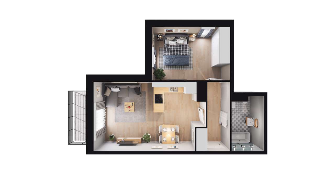 2-pokojowe mieszkanie 44m2 + balkon - Pełny obrazek: 2/8