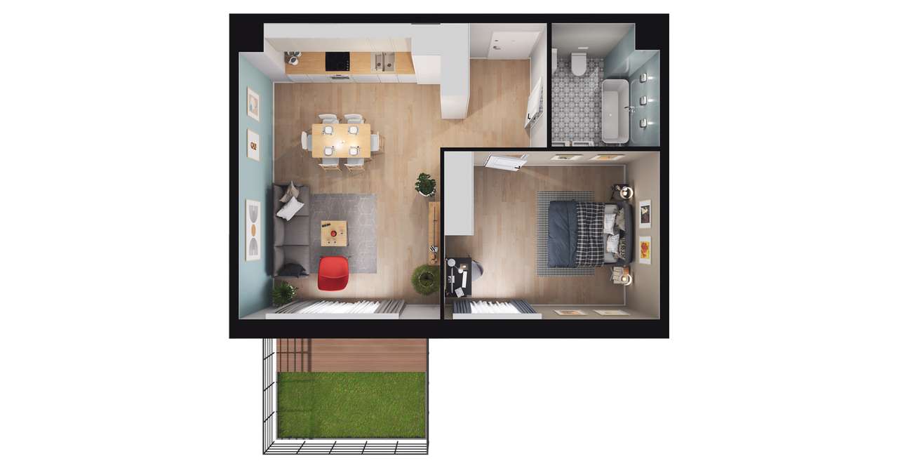 2-pokojowe mieszkanie 51m2 + ogródek Bezpośrednio - Pełny obrazek: 2/8