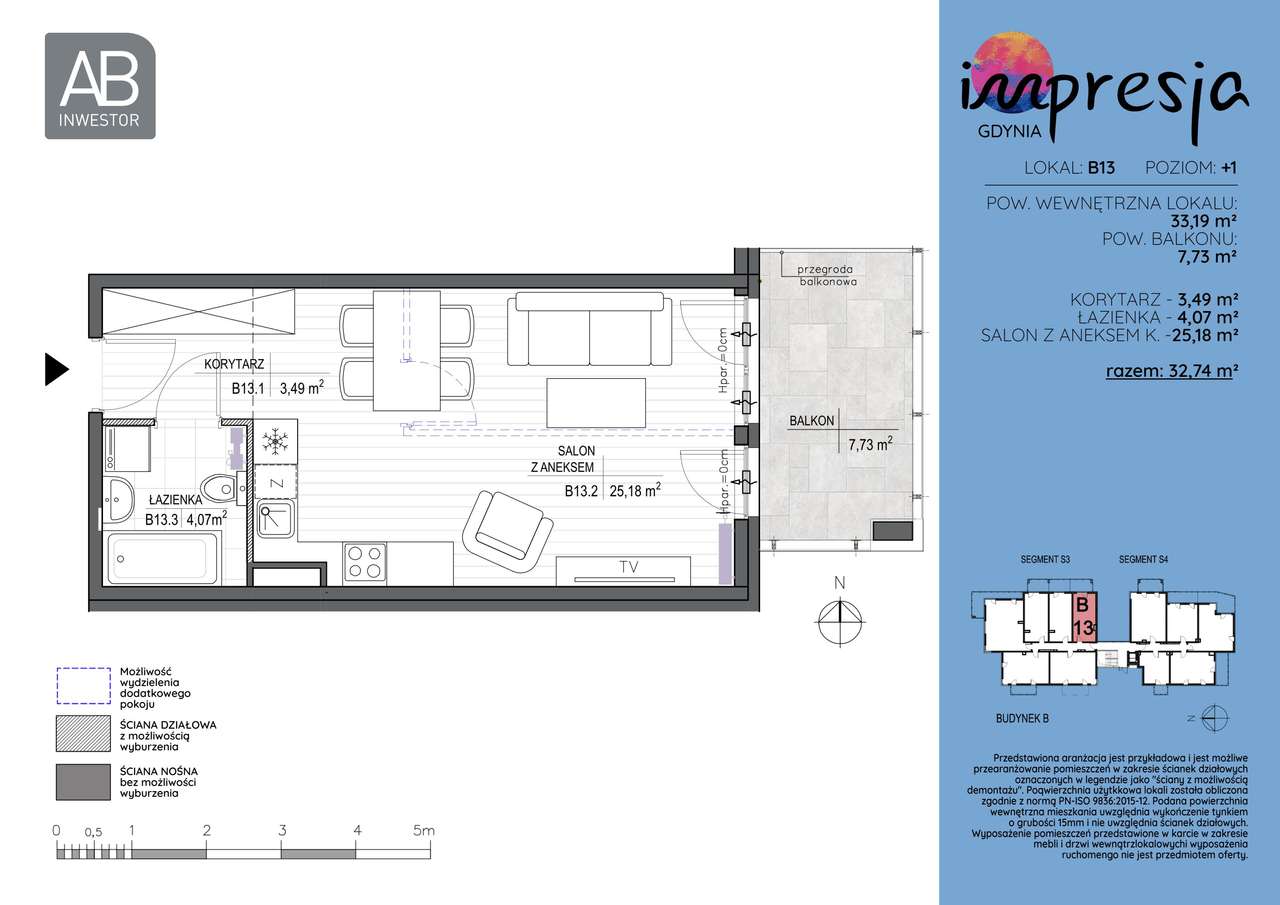 1-pokojowe mieszkanie 33m2 + balkon Bezpośrednio - Pełny obrazek: 2/7