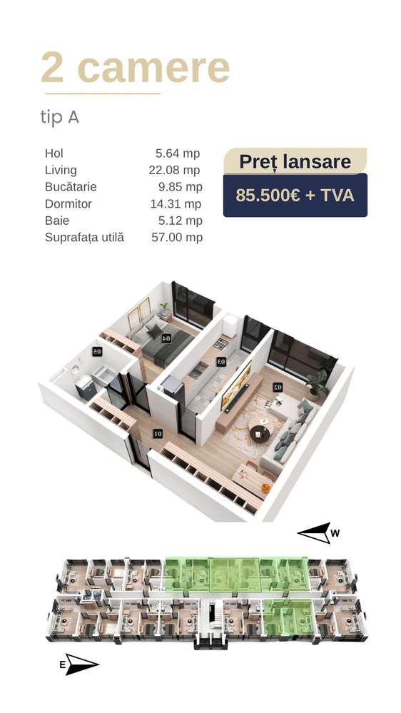 Apartament cu 2 camere, spatios, luminos | West Avenue-1