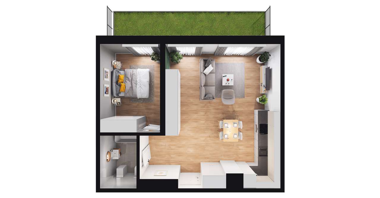 2-pokojowe mieszkanie 53m2 + ogródek - Pełny obrazek: 2/7