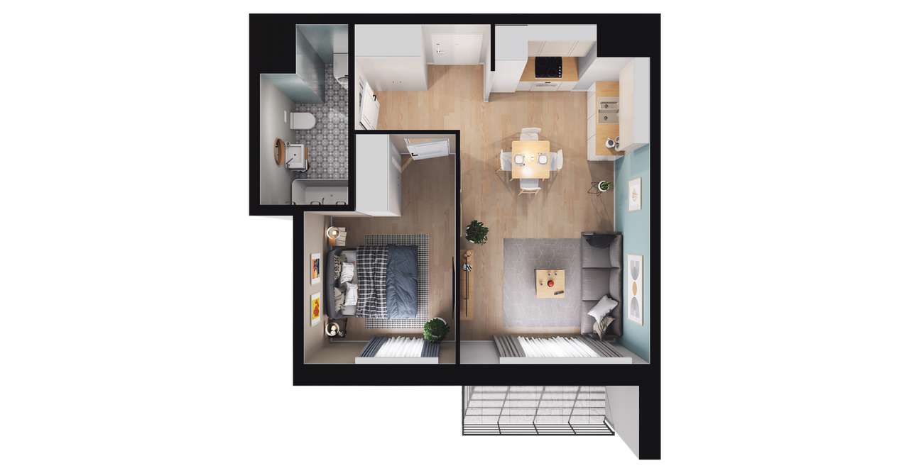 2-pokojowe mieszkanie 41m2 + balkon - Pełny obrazek: 2/8