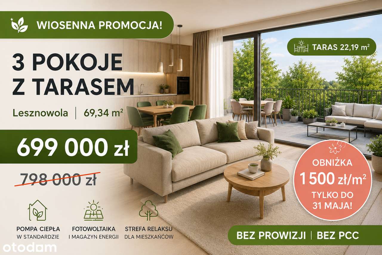 3 pokoje | 69m² | taras 16,5 m ²| Standard Premium| Bez prowizji i pcc