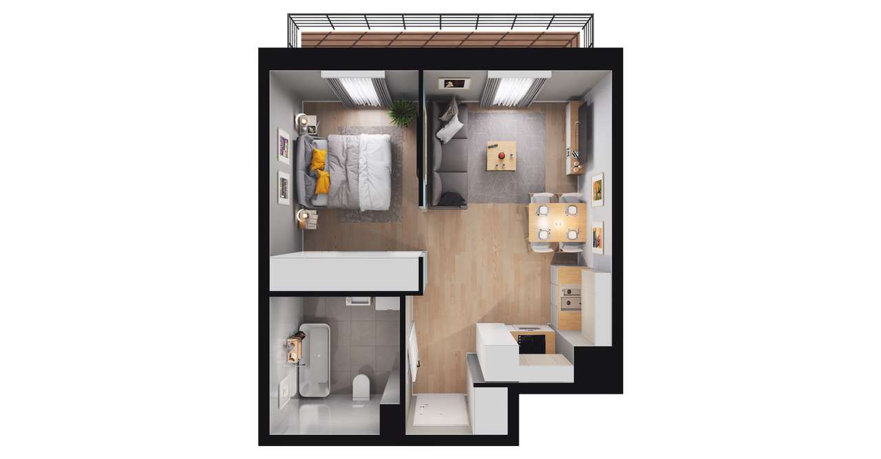 1-pokojowe mieszkanie 35m2 + taras Bez Prowizji - Pełny obrazek: 2/8