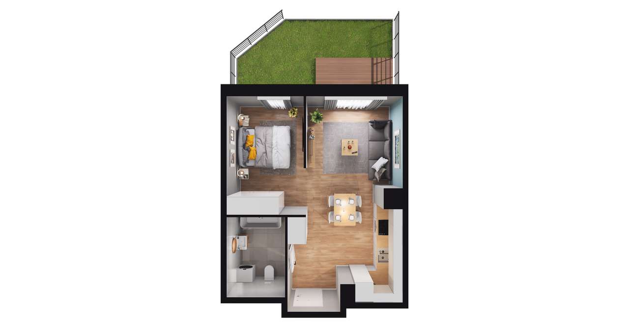 1-pokojowy apartament inwestycyjny 36m2 + ogródek - Pełny obrazek: 2/8