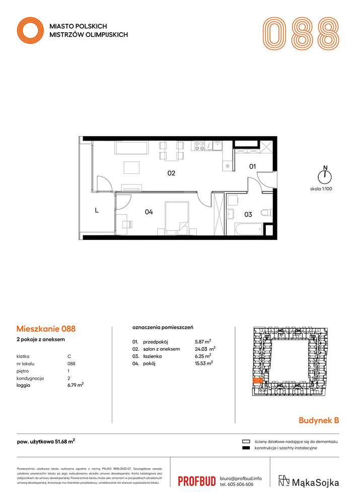 2-pokojowe mieszkanie 51m2 + loggia Bezpośrednio - Pełny obrazek: 2/9