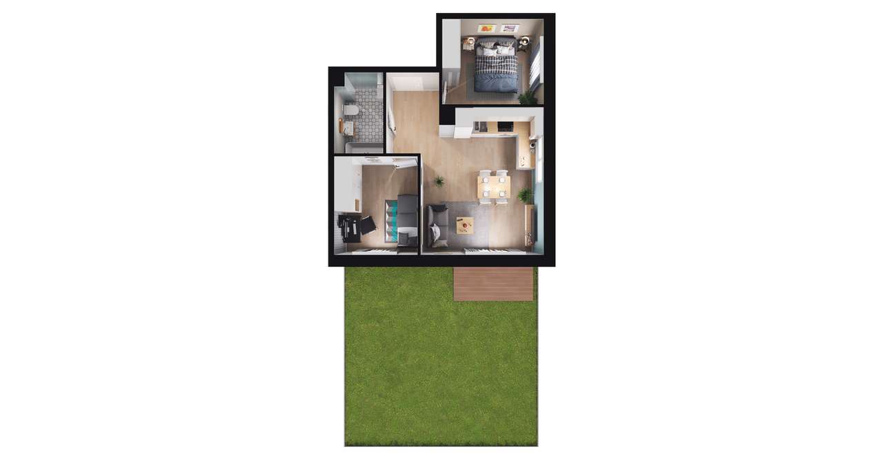 3-pokojowe mieszkanie 46m2 + ogródek - Pełny obrazek: 3/9