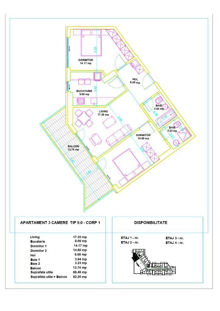 Apartament 3 camere, Auchan Berceni, faza proiect, finalizare 2025