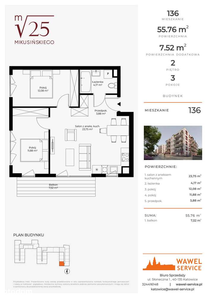 3-pokojowe mieszkanie 55m2 + balkon - Pełny obrazek: 2/9