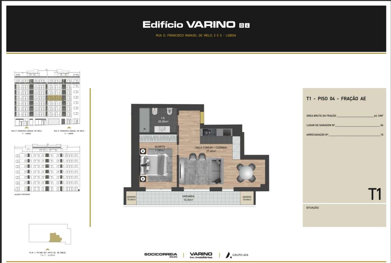 Apartamento T2 com 110m2 no edifício Varino 04-13