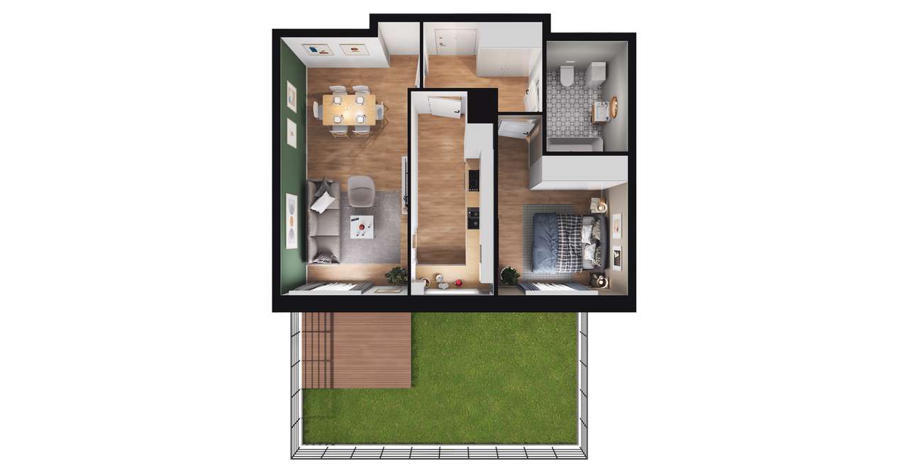 2-pokojowe mieszkanie 47m2 + ogródek Bez Prowizji - Pełny obrazek: 2/8