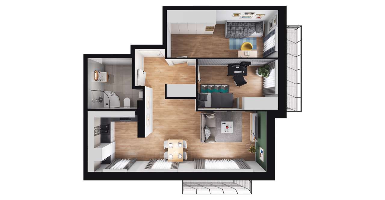 3-pokojowe mieszkanie 55m2 + 2 balkony - Pełny obrazek: 2/6