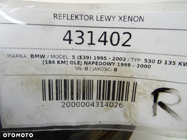 REFLEKTOR LEWY XENON BMW 5 (E39) 1995 - 2003 530 d 135 kW [184 KM] olej napędowy 1998 - 2000 - 4