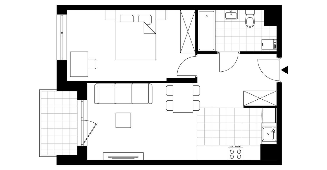 2-pokojowe mieszkanie 43m2 + loggia - Pełny obrazek: 3/8