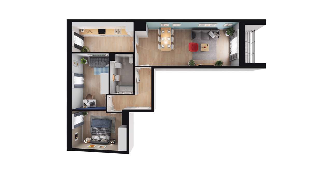 3-pokojowe mieszkanie 65m2 + loggia - Pełny obrazek: 2/8