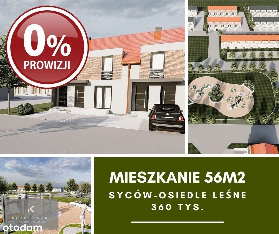 Nowe mieszkania 56 m2 z balkonem, I piętro. Syców.