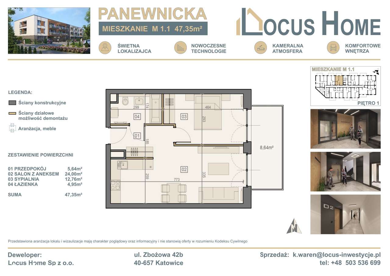 2-pokojowe mieszkanie 47m2 Bez Prowizji - Pełny obrazek: 2/5