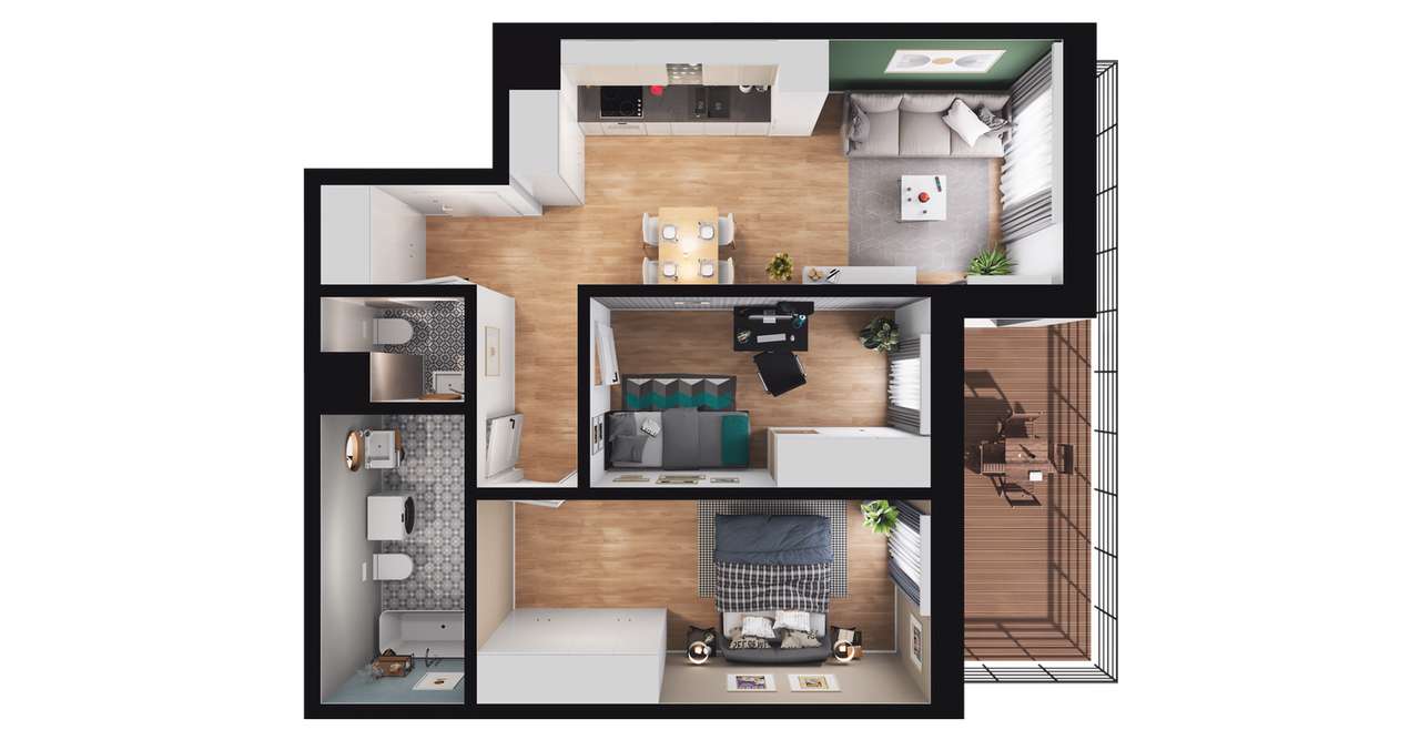 3-pokojowe mieszkanie 48m2 + loggia - Pełny obrazek: 2/8