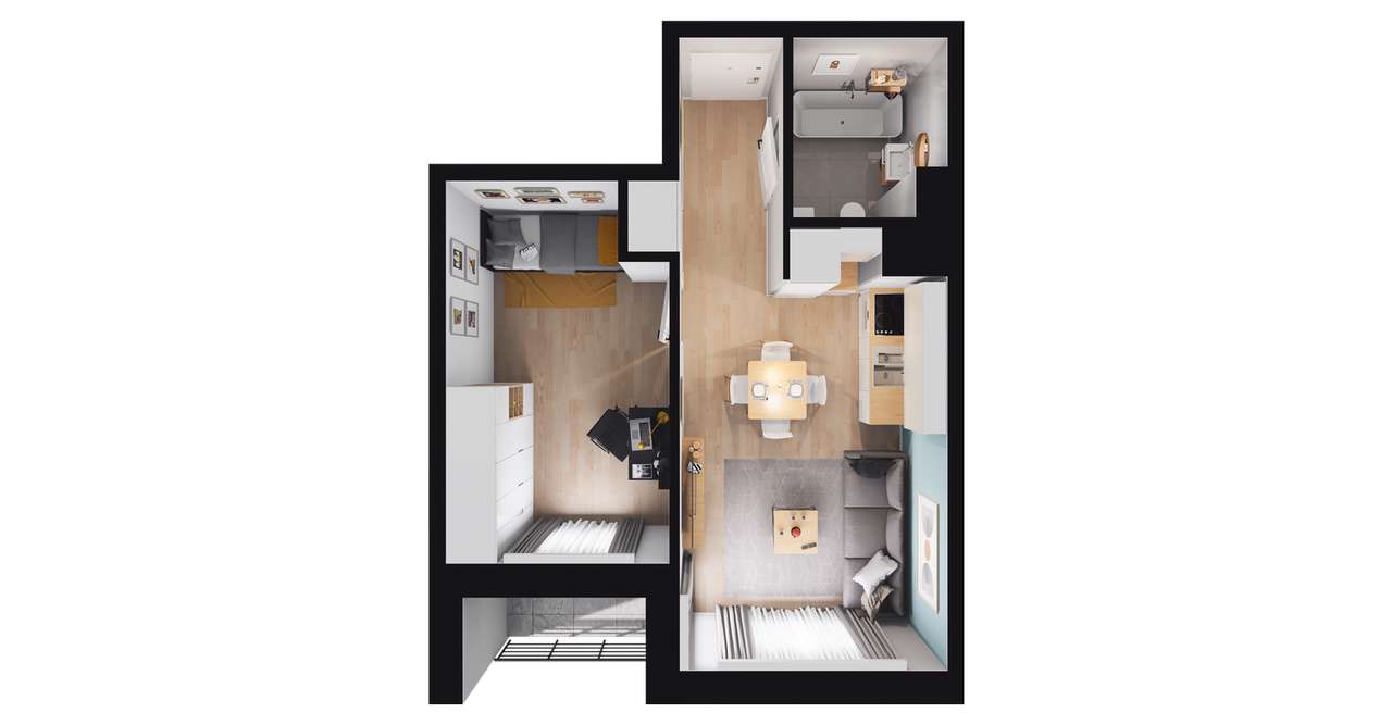 2-pokojowe mieszkanie 33m2 + loggia - Pełny obrazek: 2/8