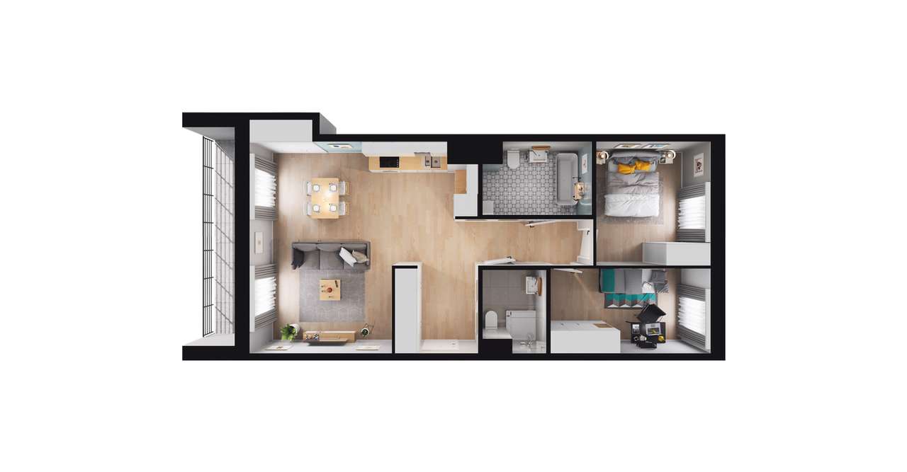 3-pokojowe mieszkanie 68m2 + taras Bezpośrednio - Pełny obrazek: 2/8