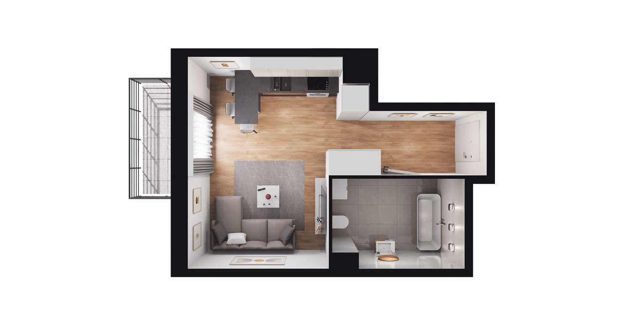 1-pokojowy apartament inwestycyjny 28m2 + balkon - Pełny obrazek: 2/8