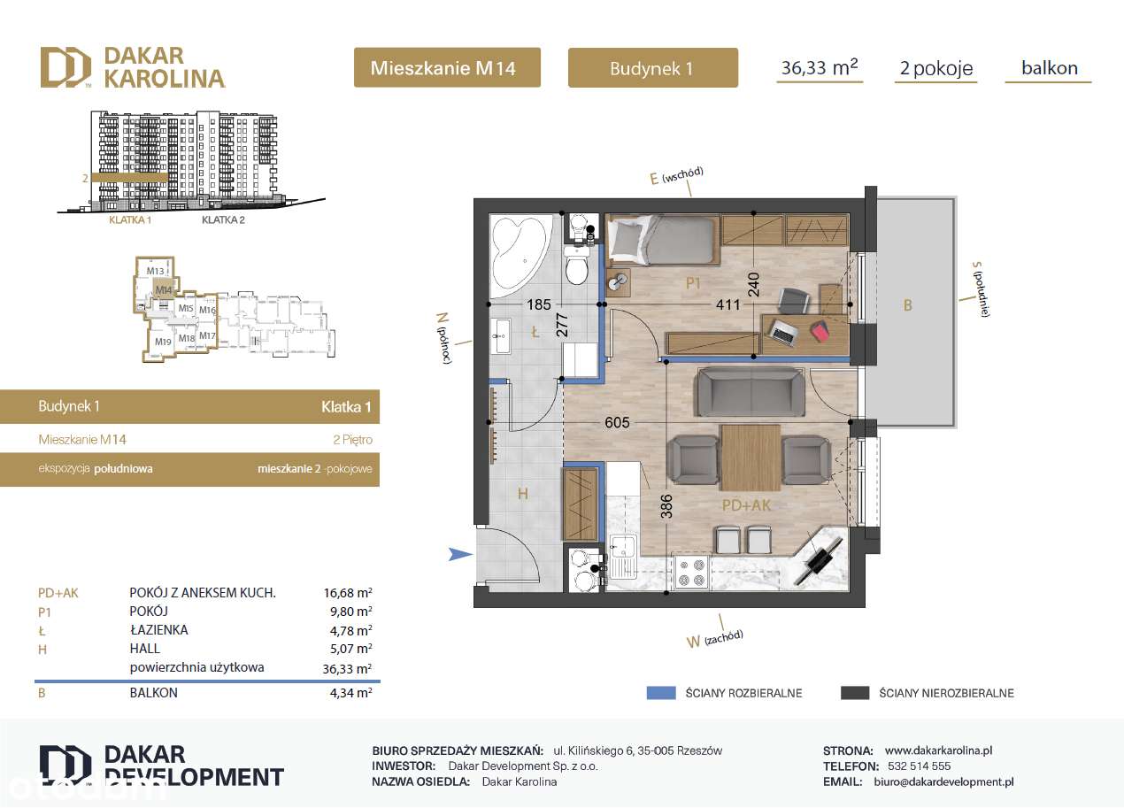 Nowe mieszkanie 2-pokojowe - 36,33m2 |Balkon |Winda |Południe - Pełny obrazek: 3/7