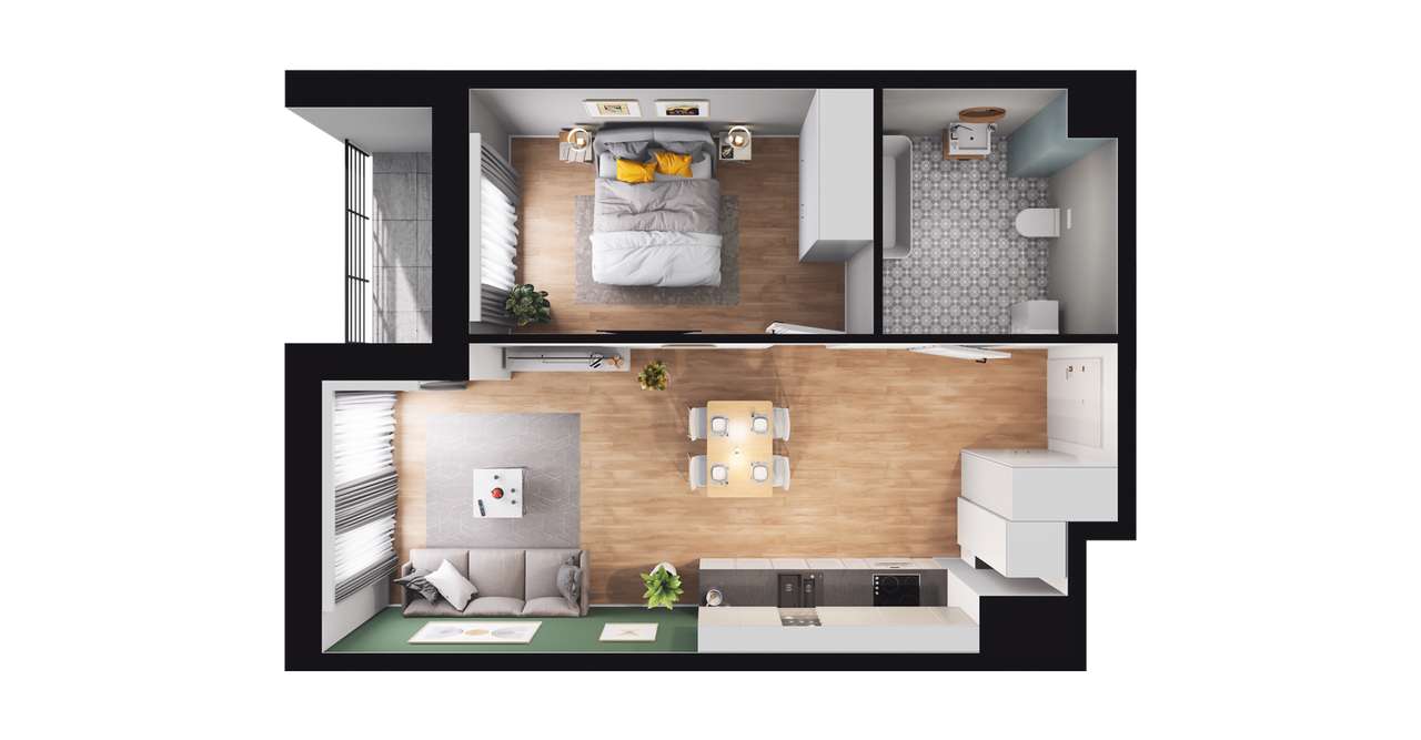 2-pokojowe mieszkanie 44m2 + loggia - Pełny obrazek: 2/8