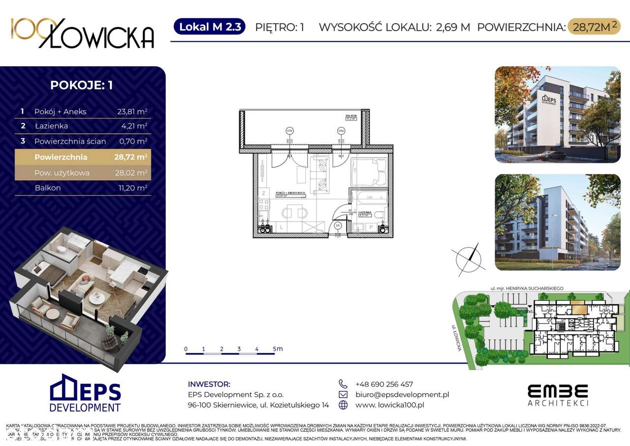 1-pokojowe mieszkanie 28m2 + balkon - Pełny obrazek: 3/8