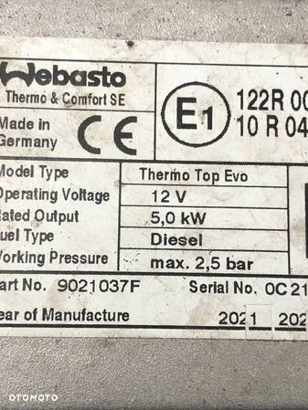 WEBASTO OGRZEWANIE POSTOJOWE THERMO TOP EVO 9021037F - 8