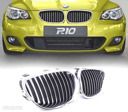 GRELHAS FRONTAIS PARA BMW E60 E61 03-10 PRETO CROMADO - 1