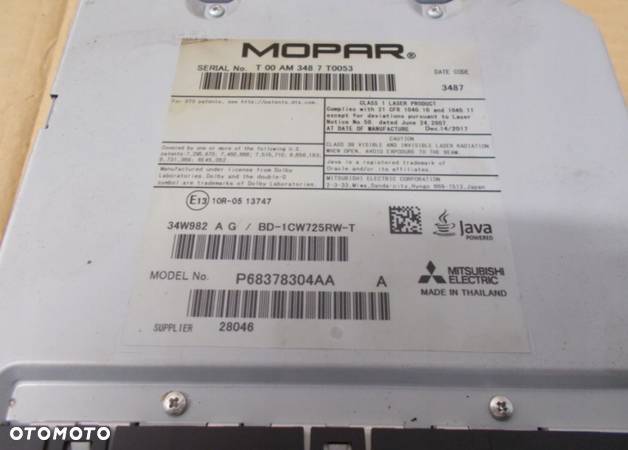 RADIO CD DVD CHRYSLER PACIFICA 2016- P68378304AA - 2