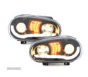 FARÓIS COM LUZ DIURNA LED PARA VOLKSWAGEN VW GOLF 4 MK IV 97-03 FUNDO PRETO + CROMADO - 2