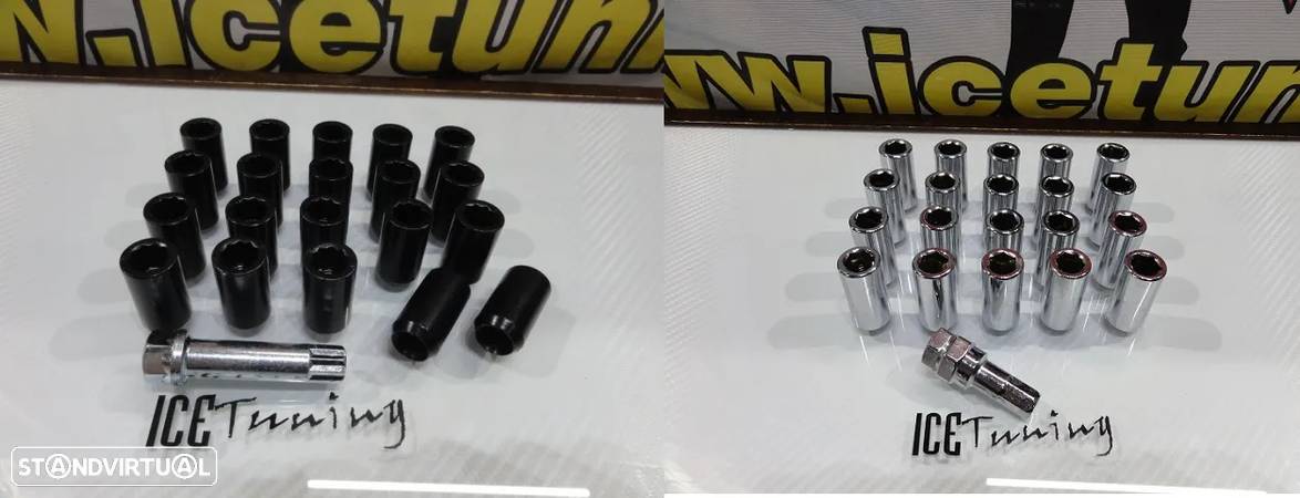 Porcas / Lug Nuts em cromado e preto com 32x20mm 14x1.50 Ideal para Tesla e Honda Conjunto 20 Unidades + Chave - 1