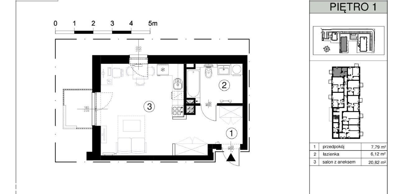 1 Pokojowe mieszkanie 34 m2