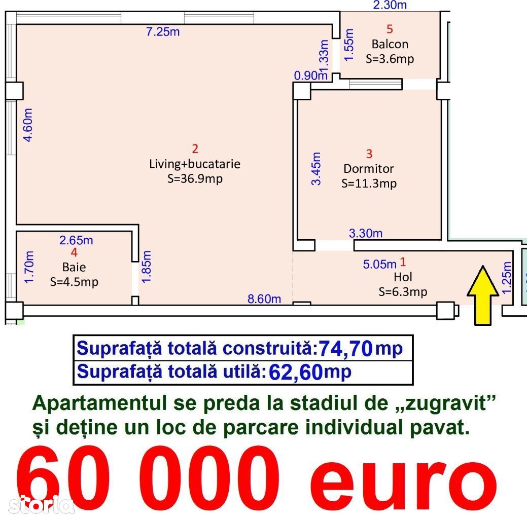 Apartament 2 camere + parcare privata! Vasile Aaron - Rahova
