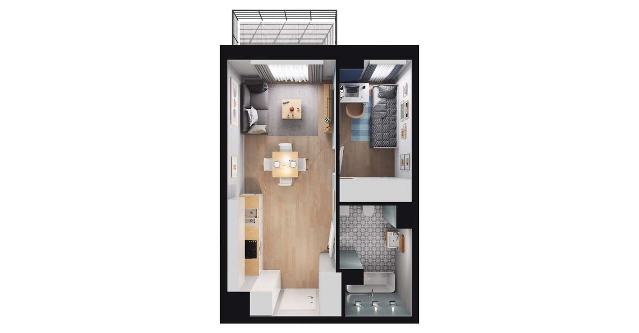 1-pokojowy apartament inwestycyjny 32m2 + balkon - Pełny obrazek: 2/8