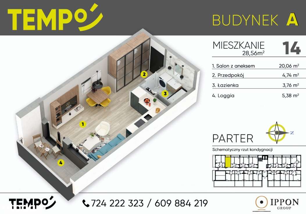 Osiedle TEMPO | kawalerka | A14 | loggia | garaż | smart home - Pełny obrazek: 2/14