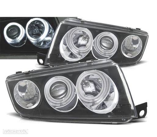 FARÓIS ANGEL EYES PARA SKODA FABIA 99-07 FUNDO PRETO - 1