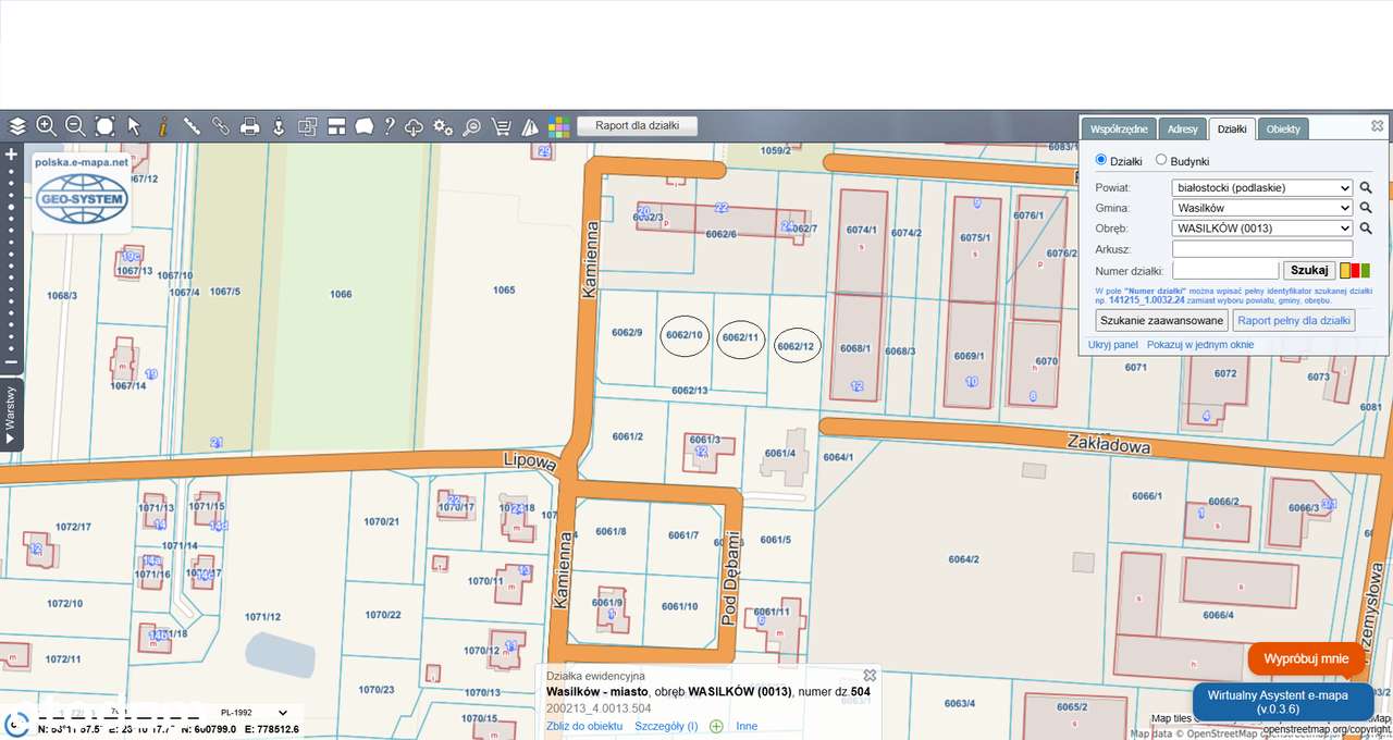 Działki w obrębie miasta Wasilków ul. Kamienna-5
