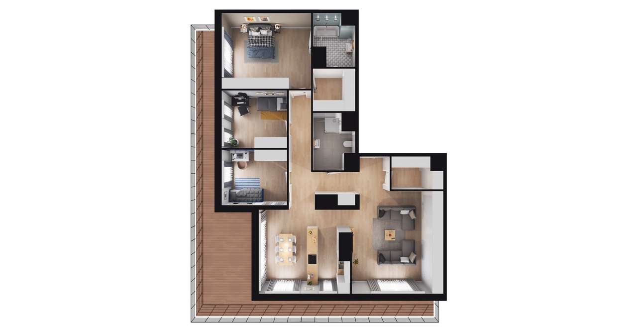 4-pokojowe mieszkanie 128m2 + loggia Bezpośrednio - Pełny obrazek: 2/8