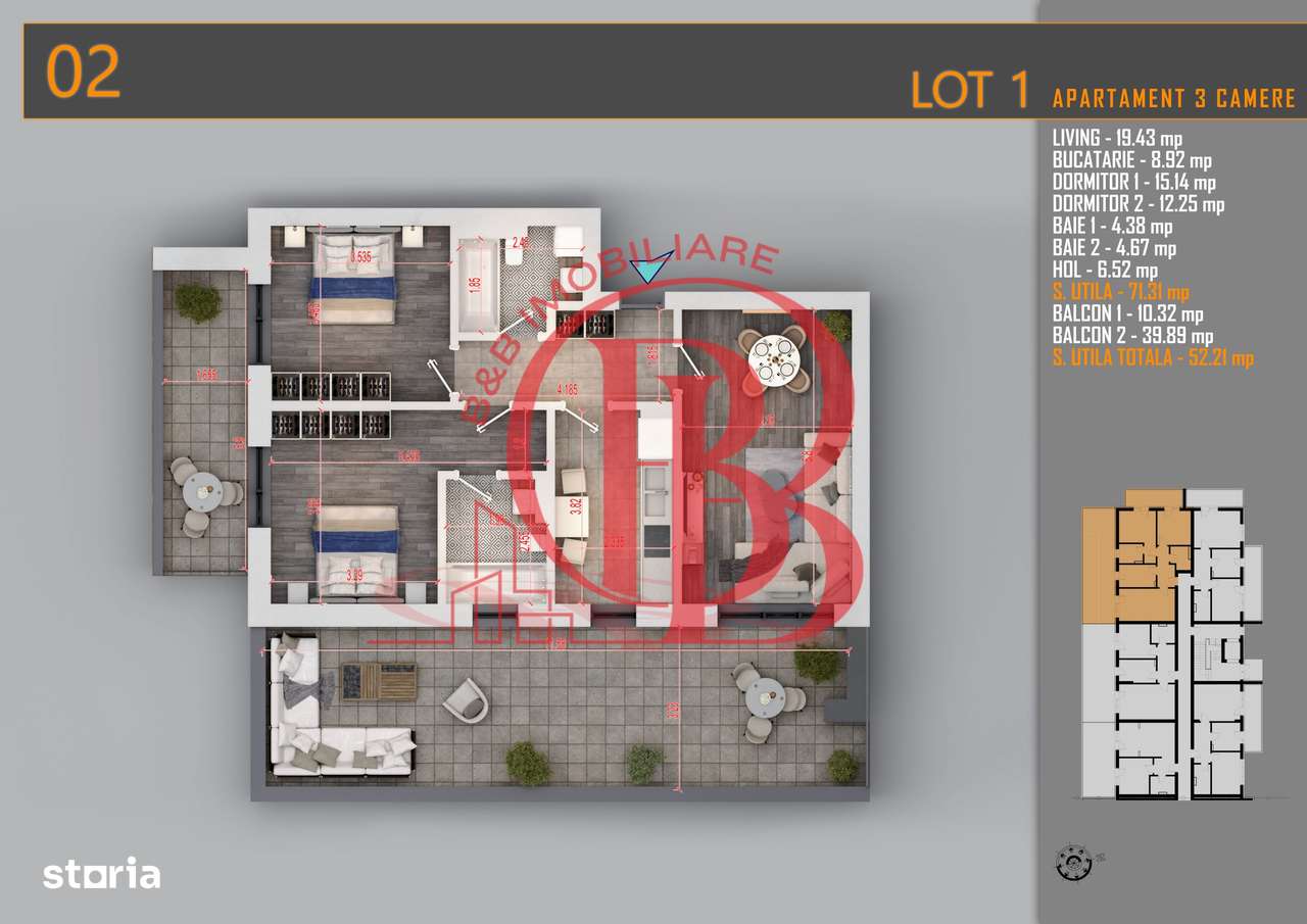 Apartament 3 camere Cu terasa Generoasa-Titan Th. Pallady