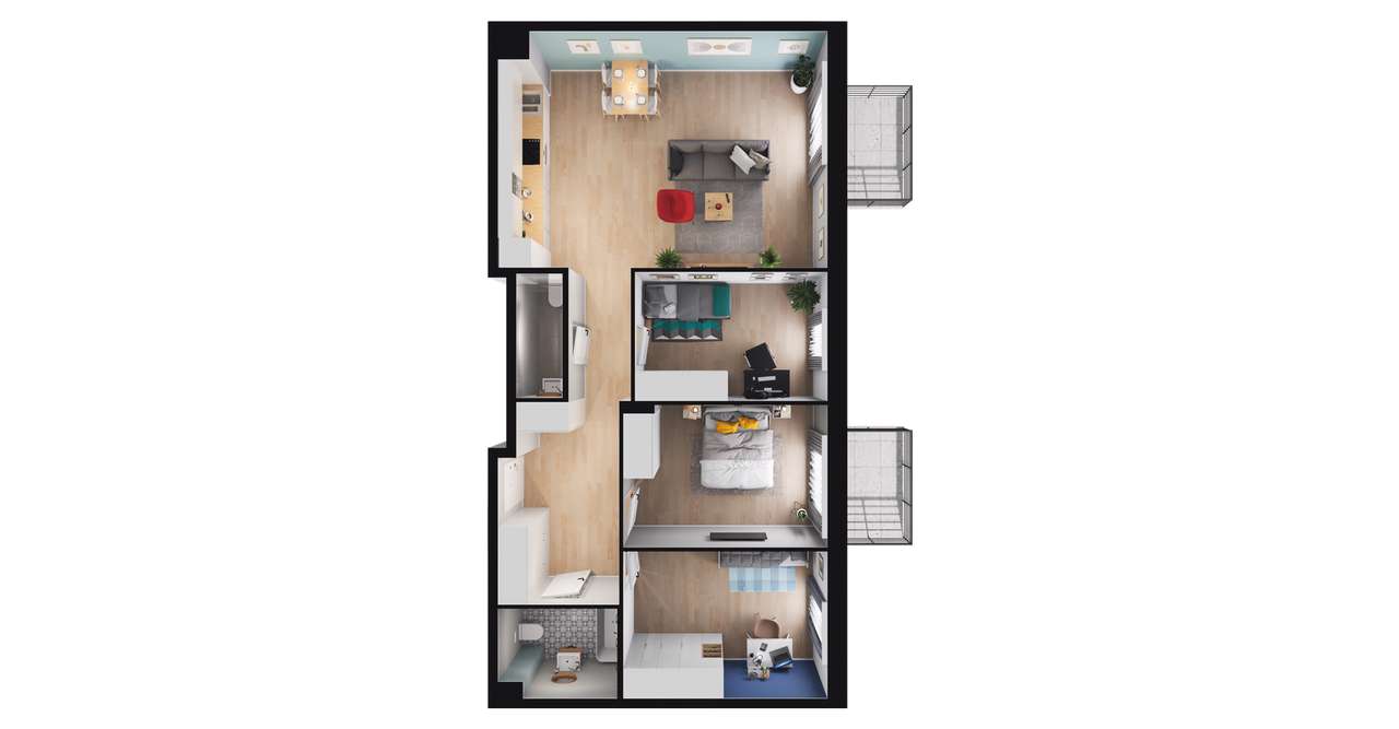 4-pokojowe mieszkanie 87m2 + 2 balkony - Pełny obrazek: 2/8